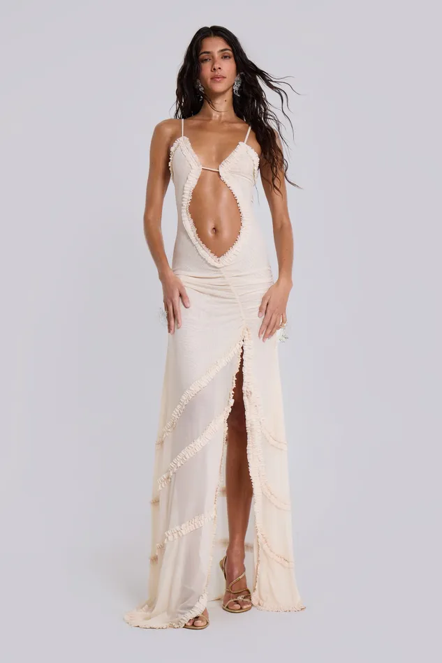 Women Jaded London Shop Fatale Maxi Dress In Vanilla Dresses