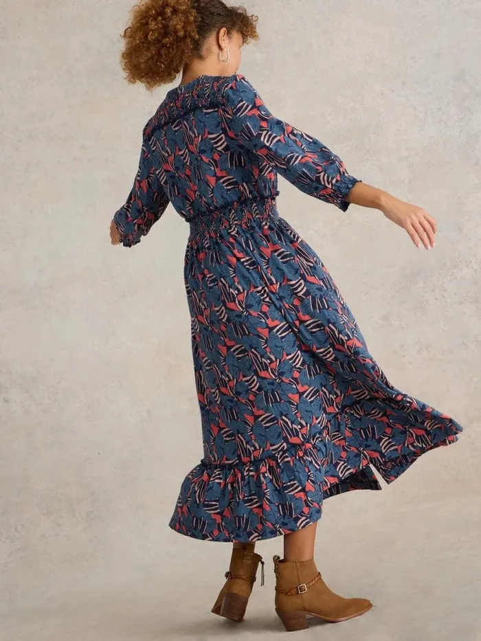 Women Jonie Shirred Jersey Dress Blue Print White Stuff Dresses