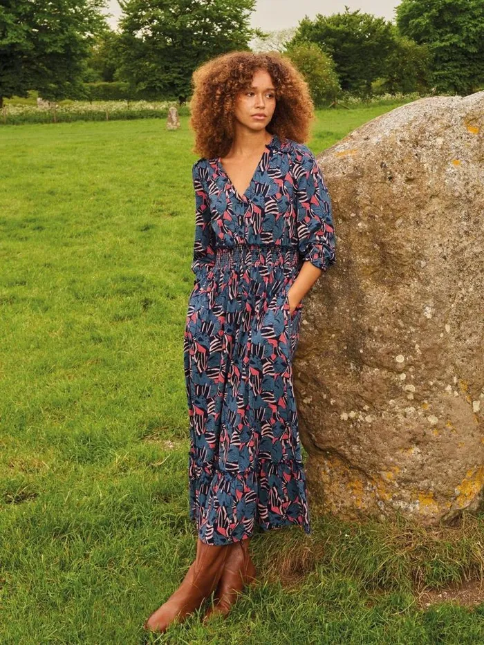 Women Jonie Shirred Jersey Dress Blue Print White Stuff Dresses