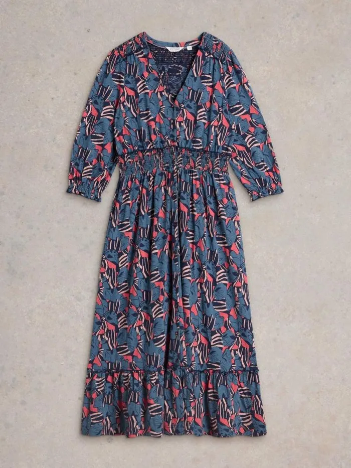 Women Jonie Shirred Jersey Dress Blue Print White Stuff Dresses