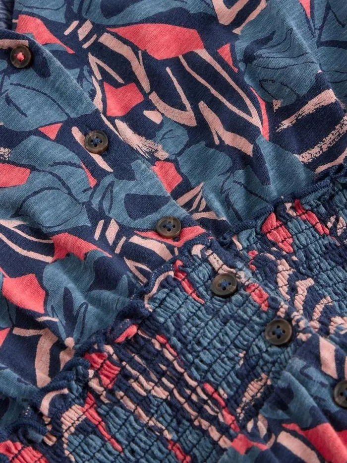 Women Jonie Shirred Jersey Dress Blue Print White Stuff Dresses