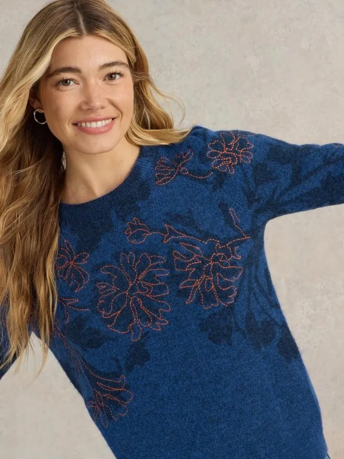 Women JULIE EMBORDIERED JUMPER Mid Blue White Stuff Knitwear