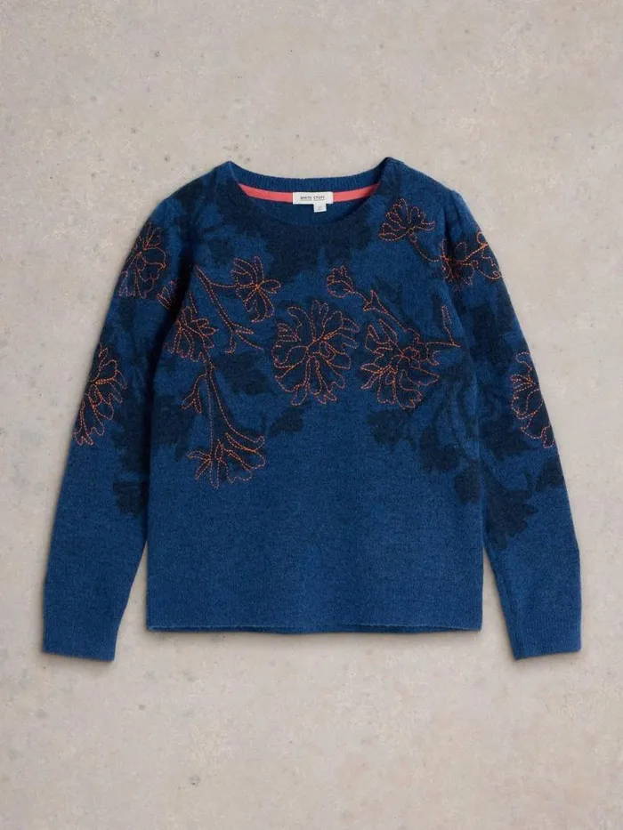 Women JULIE EMBORDIERED JUMPER Mid Blue White Stuff Knitwear