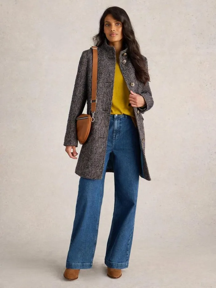 Women Karla Tweedy Coat Navy Multi White Stuff Coats and Jackets