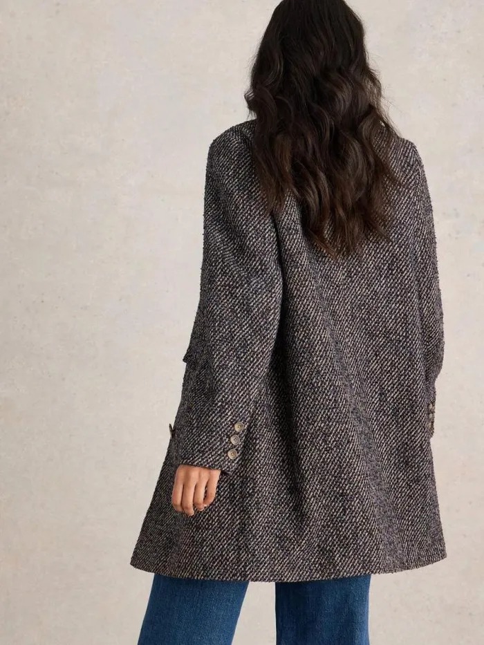 Women Karla Tweedy Coat Navy Multi White Stuff Coats and Jackets
