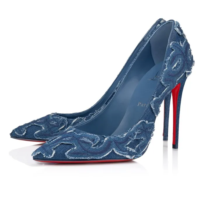 Women Kate Toile Denim Brod 100 Mm Pumps 8211 Denim Embroidered 8211 Denim Christian Louboutin Pumps