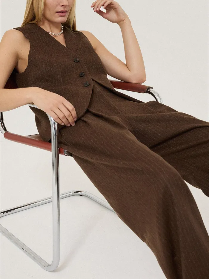 Women Kemp Wool Pinstripe Trouser Brown Jigsaw Suits and Tailoring