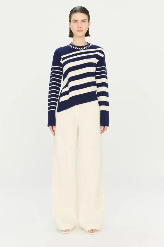 Women Knitwear Jonathan Simkhai Dale Pullover Striped Navy and White Sweater