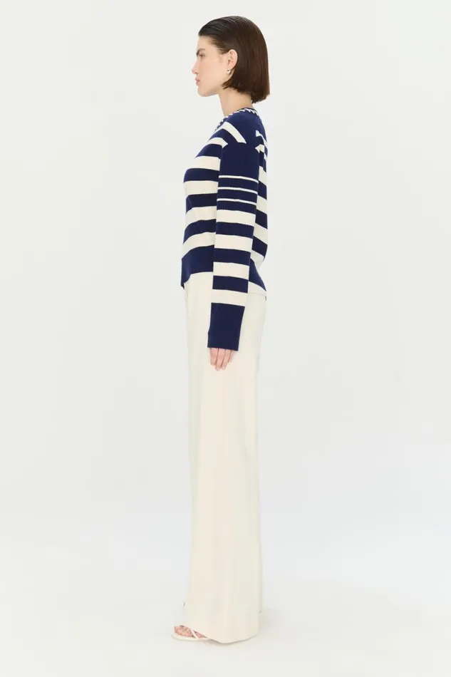 Women Knitwear Jonathan Simkhai Dale Pullover Striped Navy and White Sweater Women Knitwear Jonathan Simkhai Dale Pullover Striped Navy and White Sweater