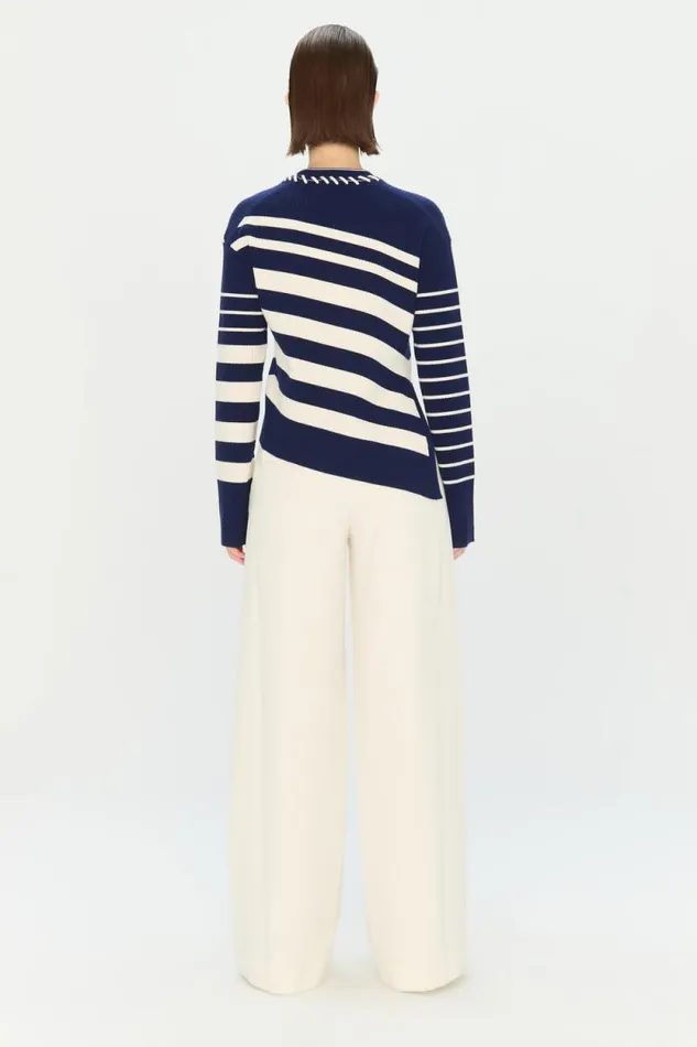 Women Knitwear Jonathan Simkhai Dale Pullover Striped Navy and White Sweater Women Knitwear Jonathan Simkhai Dale Pullover Striped Navy and White Sweater