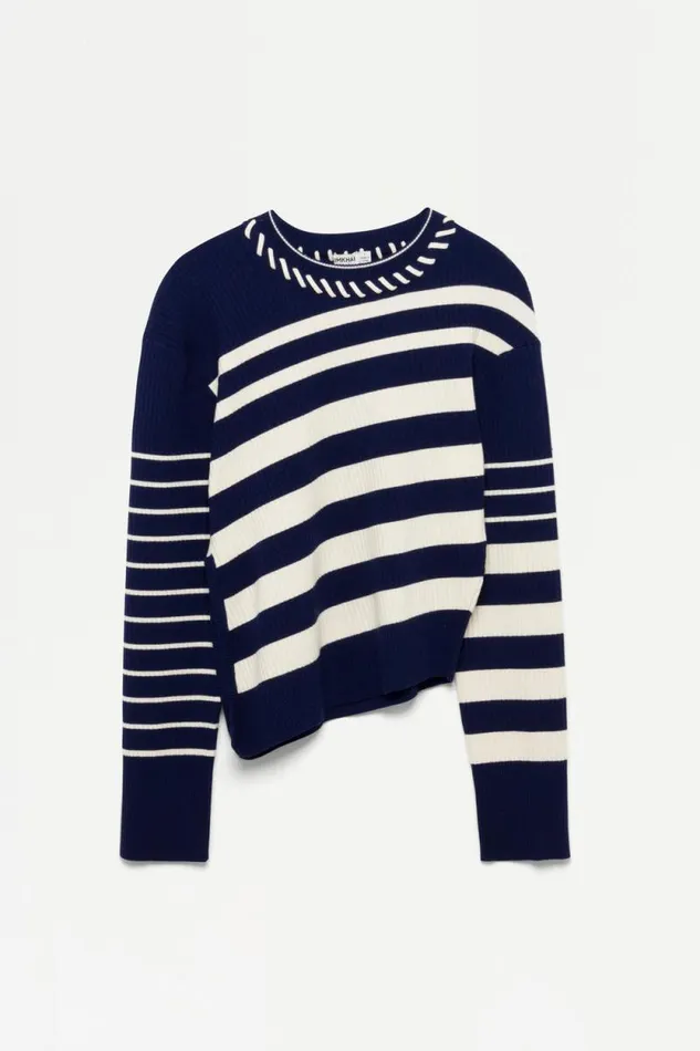 Women Knitwear Jonathan Simkhai Dale Pullover Striped Navy and White Sweater Women Knitwear Jonathan Simkhai Dale Pullover Striped Navy and White Sweater