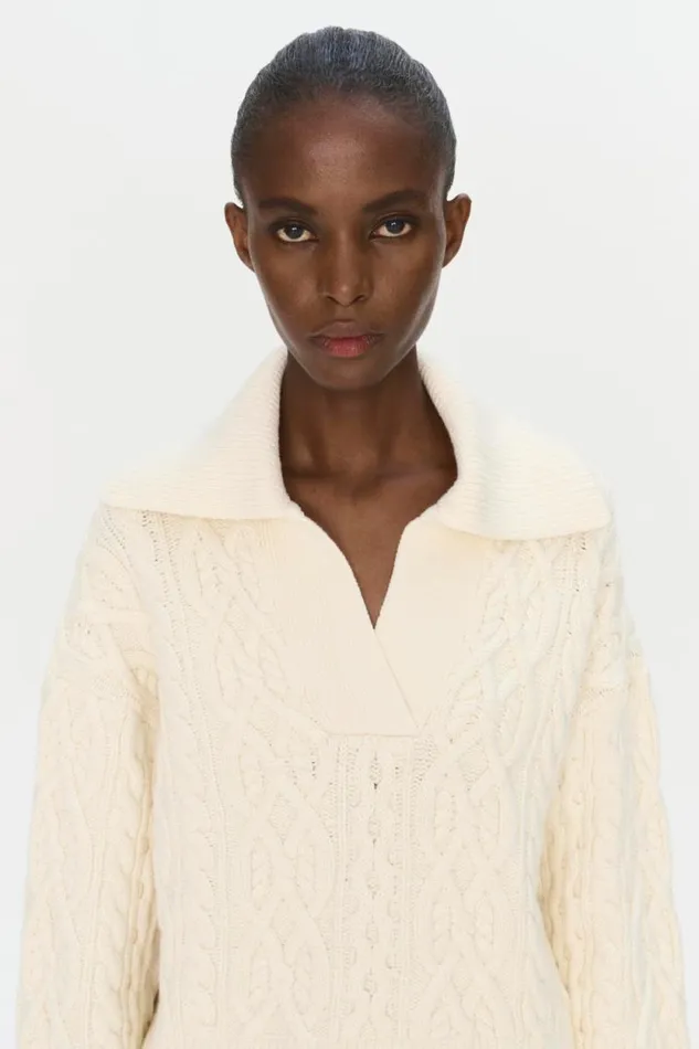 Women Knitwear Jonathan Simkhai Kate Polo Ivory Cable Knit Polo
