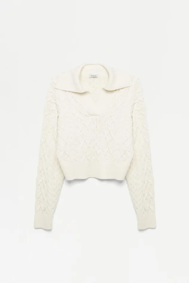 Women Knitwear Jonathan Simkhai Kate Polo Ivory Cable Knit Polo