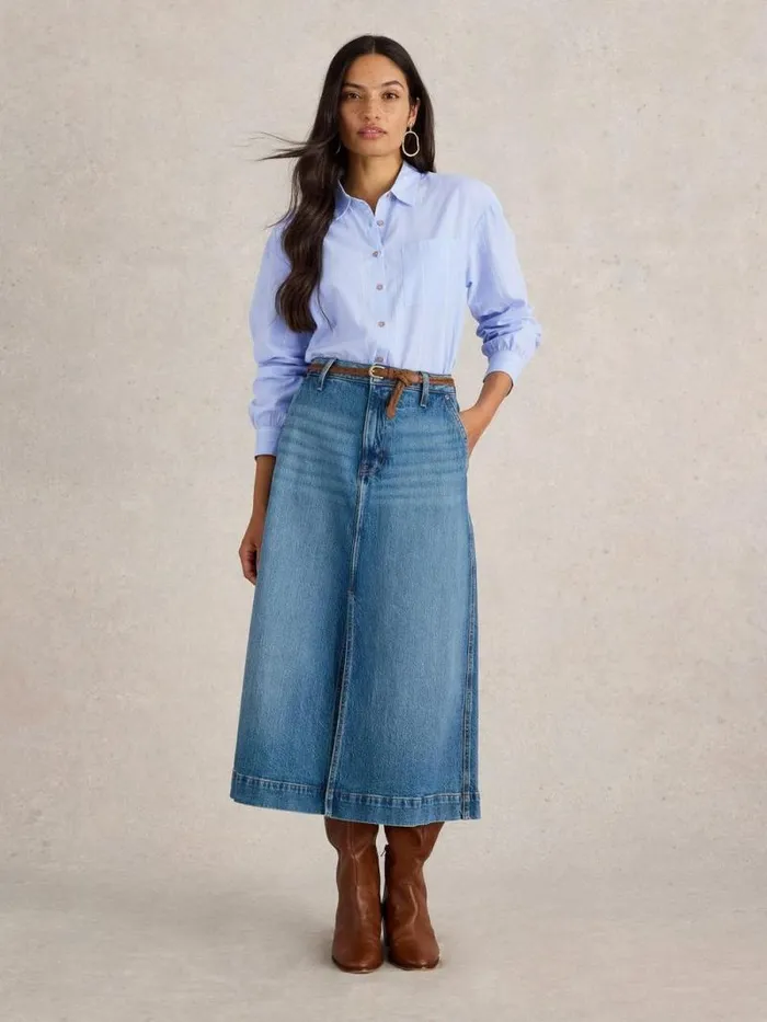 Women Laurel Longline Cotton Shirt Blue Multi White Stuff Shirts and Blouses