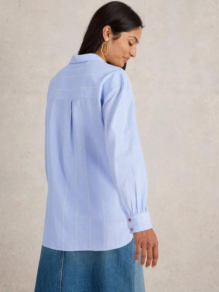 Women Laurel Longline Cotton Shirt Blue Multi White Stuff Shirts and Blouses