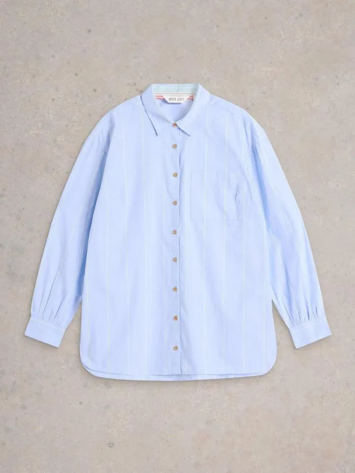 Women Laurel Longline Cotton Shirt Blue Multi White Stuff Shirts and Blouses