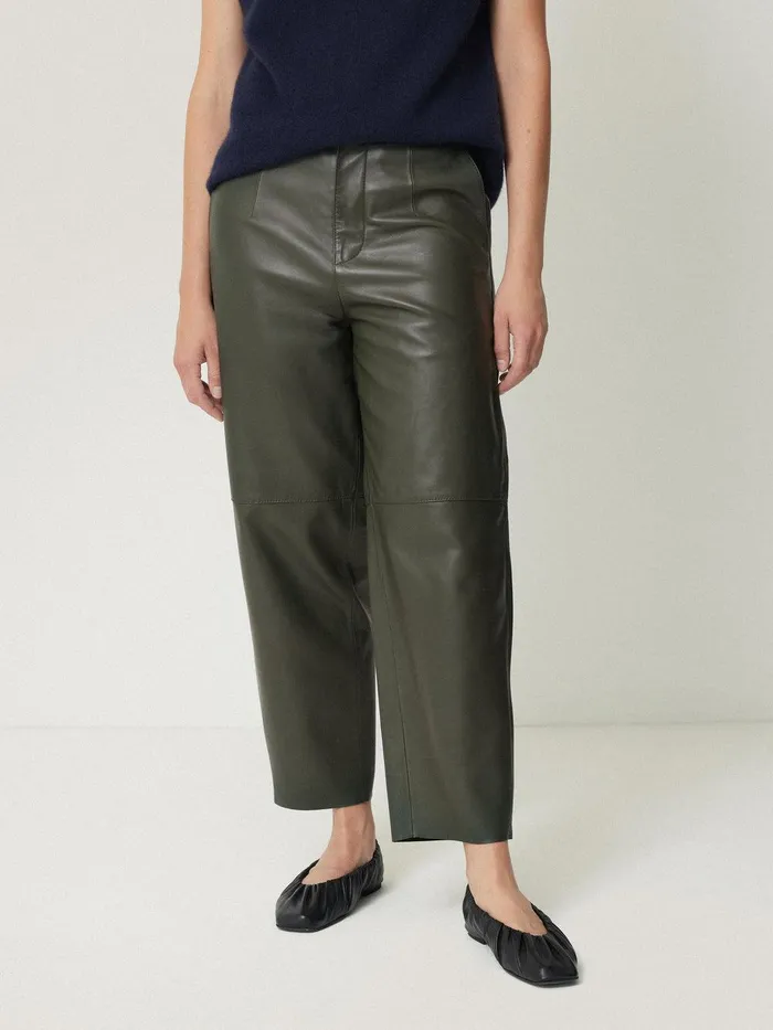 Women Leather Barrel Leg Trouser Green Jigsaw Trousers