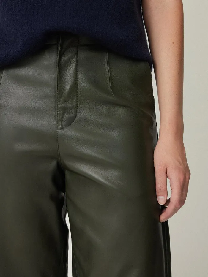 Women Leather Barrel Leg Trouser Green Jigsaw Trousers