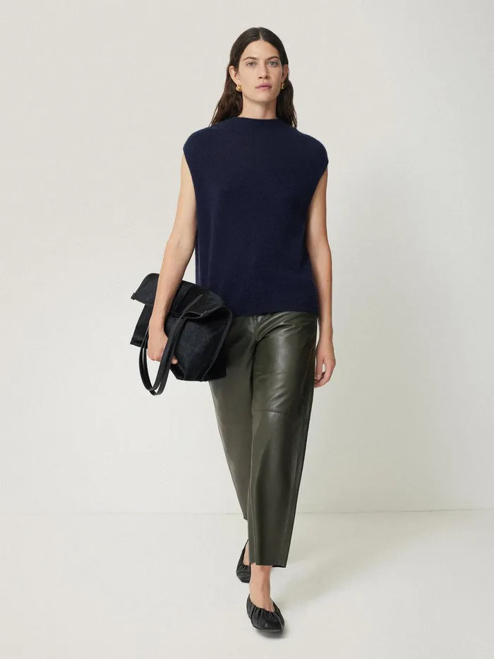 Women Leather Barrel Leg Trouser Green Jigsaw Trousers