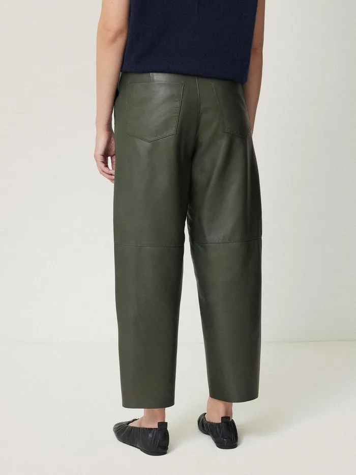Women Leather Barrel Leg Trouser Green Jigsaw Trousers