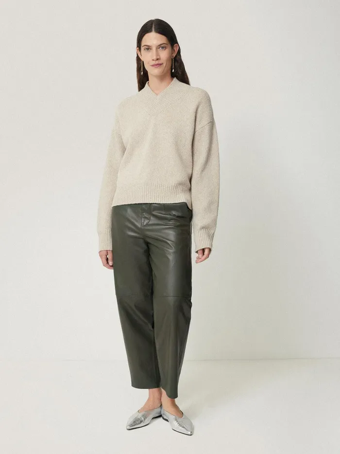 Women Leather Barrel Leg Trouser Green Jigsaw Trousers