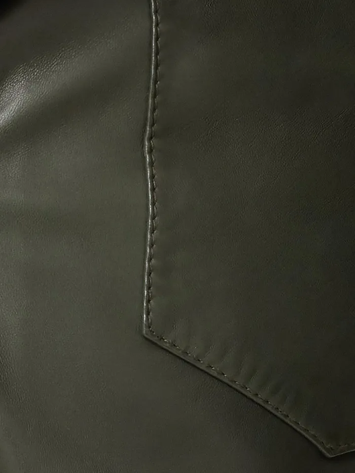 Women Leather Barrel Leg Trouser Green Jigsaw Trousers