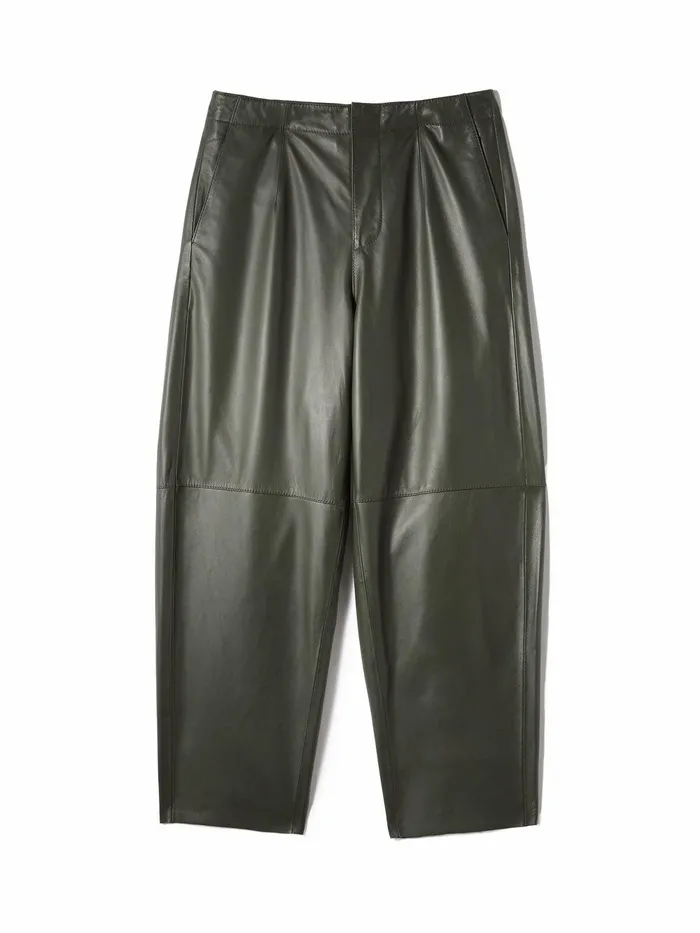 Women Leather Barrel Leg Trouser Green Jigsaw Trousers
