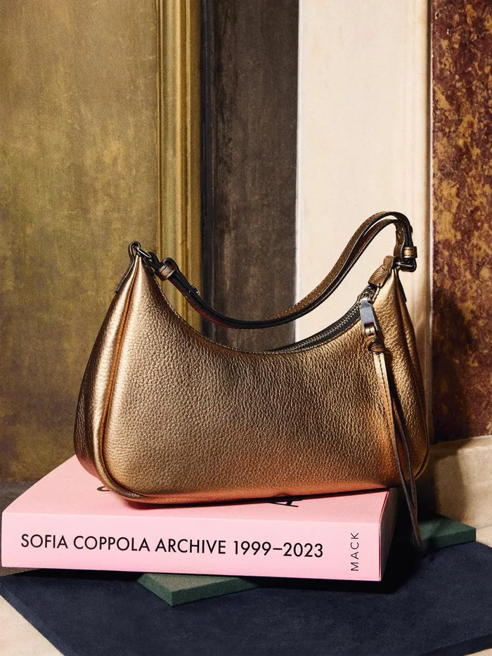 Women Leather Crescent Shoulder Bag Copper Jigsaw Leather