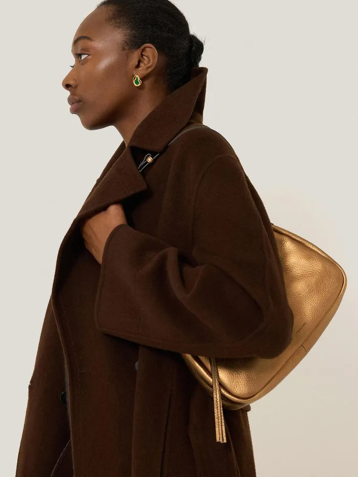 Women Leather Crescent Shoulder Bag Copper Jigsaw Wallets and Card Holders