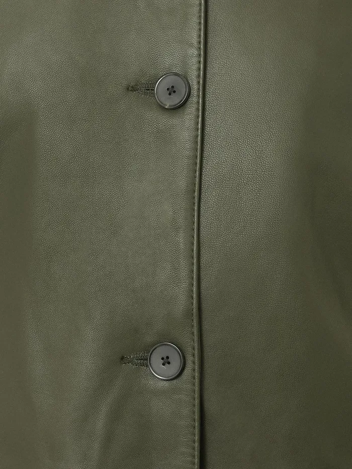 Women Leather Knee Length Coat Green Jigsaw Coats and Jackets