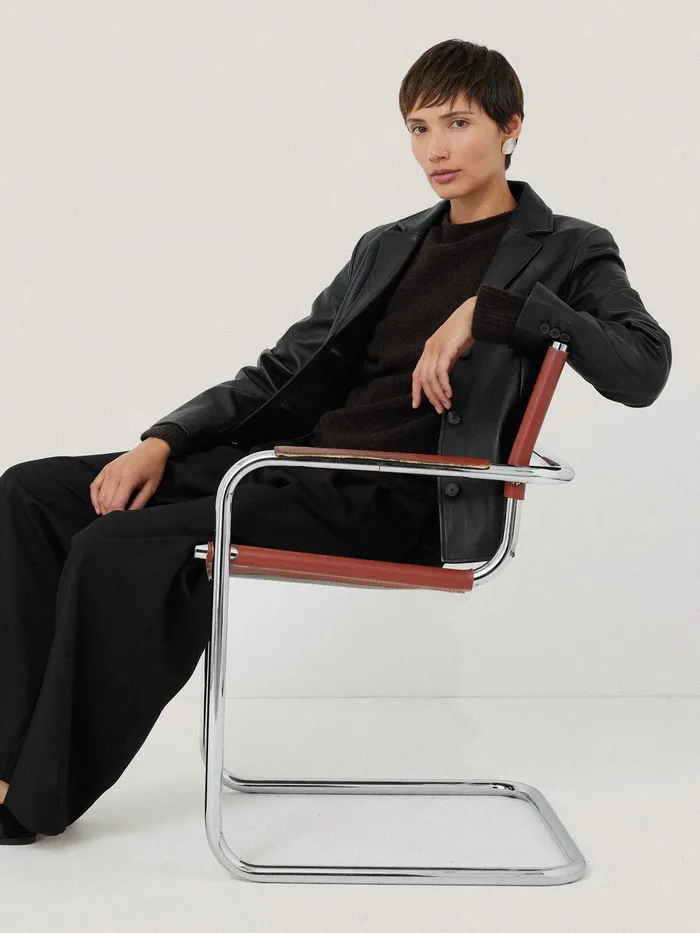 Women Leather Tailored Blazer Black Jigsaw Leather
