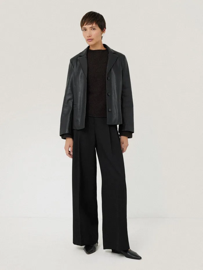 Women Leather Tailored Blazer Black Jigsaw Leather