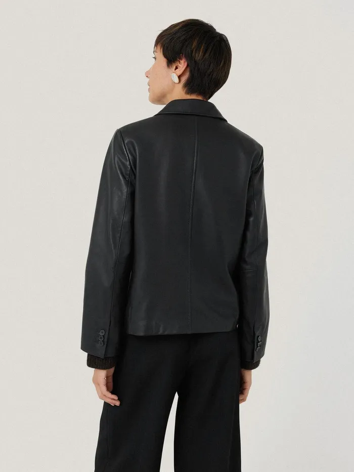 Women Leather Tailored Blazer Black Jigsaw Leather