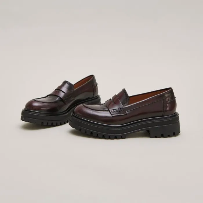 Women Loafer With Notched Soles Burgundy JONAK Loafers