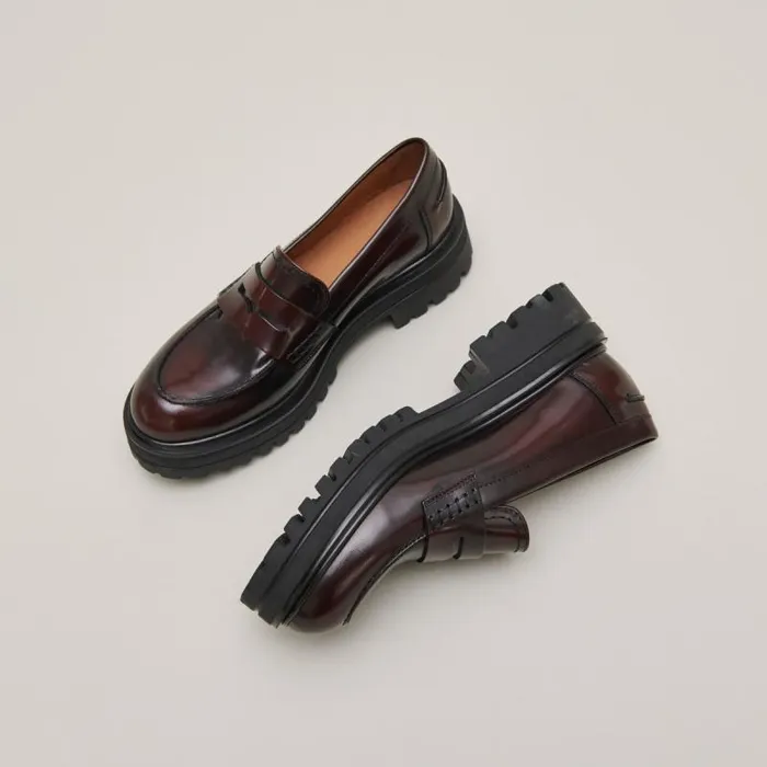 Women Loafer With Notched Soles Burgundy JONAK Loafers