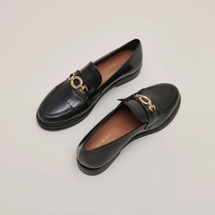 Women Loafers With Gold Buckles Black JONAK Loafers