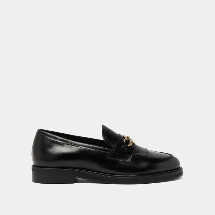 Women Loafers With Gold Buckles Black JONAK Loafers