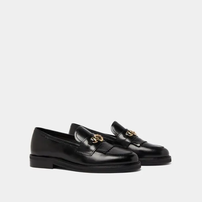 Women Loafers With Gold Buckles Black JONAK Loafers