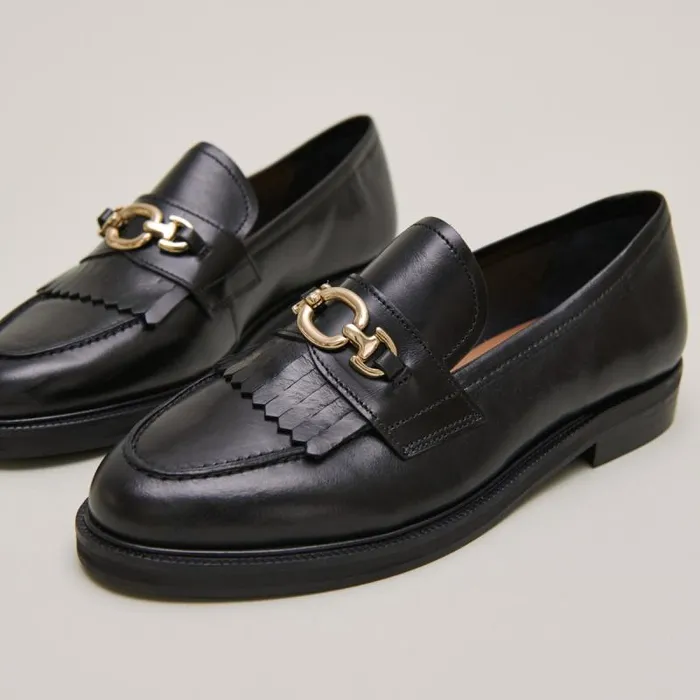 Women Loafers With Gold Buckles Black JONAK Loafers