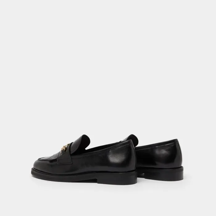Women Loafers With Gold Buckles Black JONAK Loafers
