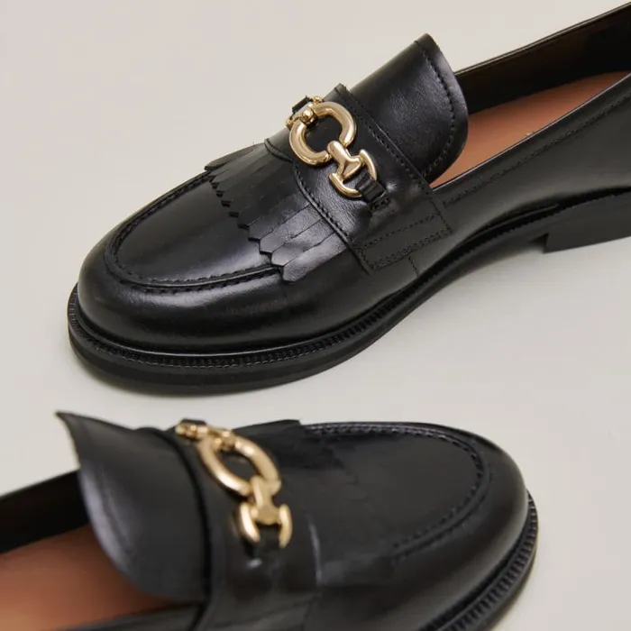 Women Loafers With Gold Buckles Black JONAK Loafers