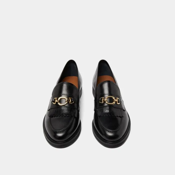 Women Loafers With Gold Buckles Black JONAK Loafers