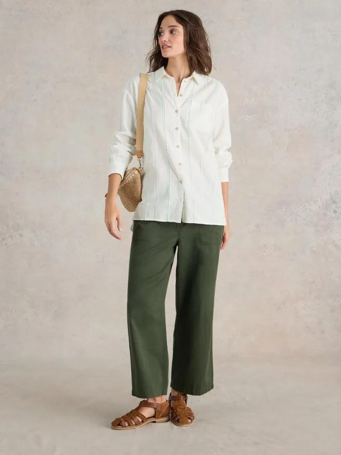 Women Longline Laurel Cotton Shirt Ivory Multi White Stuff Shirts and Blouses