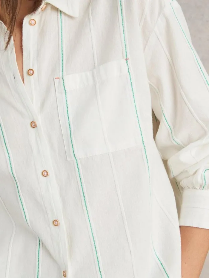 Women Longline Laurel Cotton Shirt Ivory Multi White Stuff Shirts and Blouses