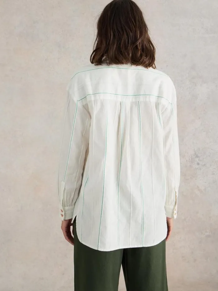 Women Longline Laurel Cotton Shirt Ivory Multi White Stuff Shirts and Blouses