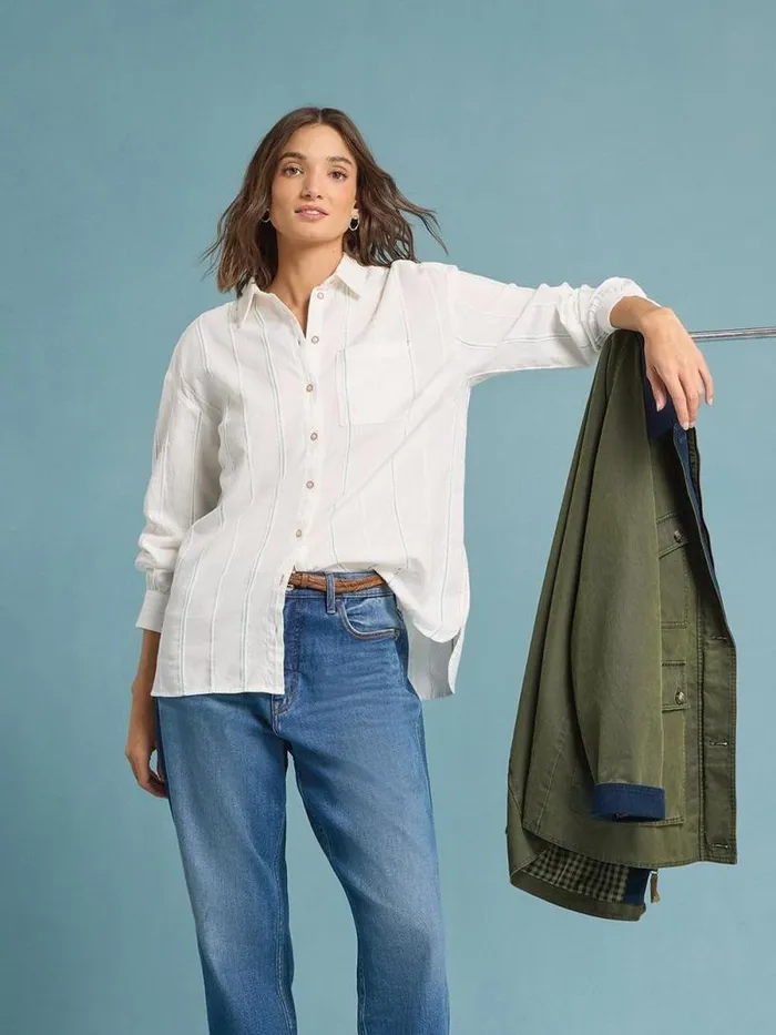 Women Longline Laurel Cotton Shirt Ivory Multi White Stuff Shirts and Blouses
