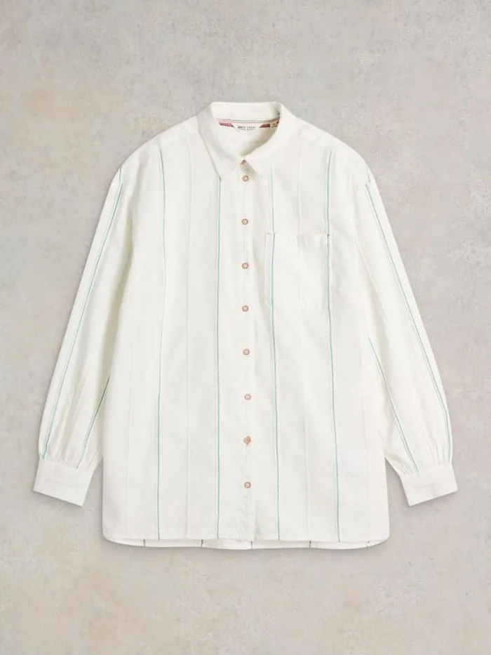 Women Longline Laurel Cotton Shirt Ivory Multi White Stuff Shirts and Blouses
