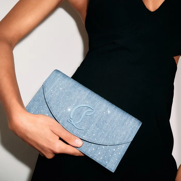 Women Loubi54 Clutch 8211 Denim And Strass 8211 Blue Christian Louboutin Crossbody Bags