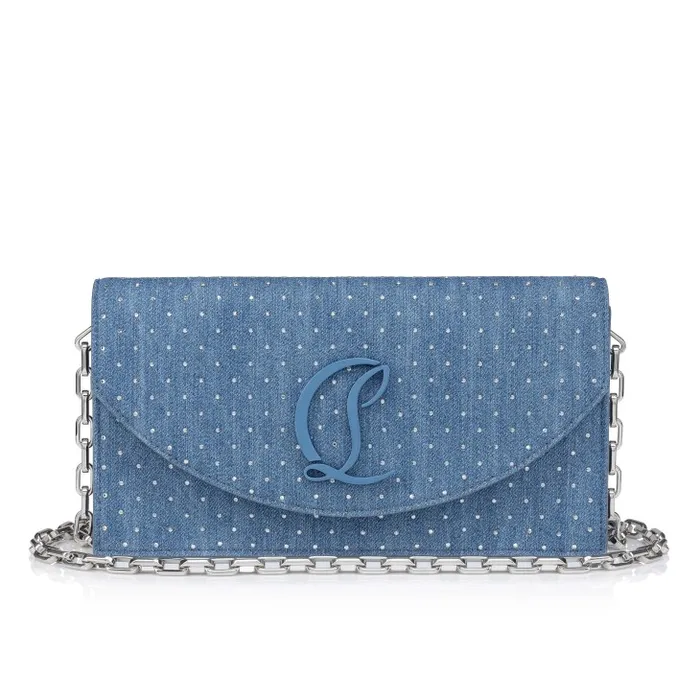 Women Loubi54 Clutch 8211 Denim And Strass 8211 Blue Christian Louboutin Crossbody Bags