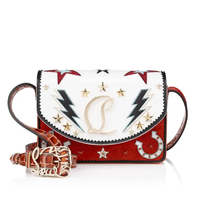 Women Loubi54 Giddy Crossbody Bag 8211 Abrasivato Calf Leather 8211 White Christian Louboutin Shoulder Bags